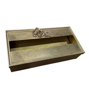 Vtg Gold Metal Tissue Kleenex Box Holder Cover Dispenser Filigree Rose Ormolu?